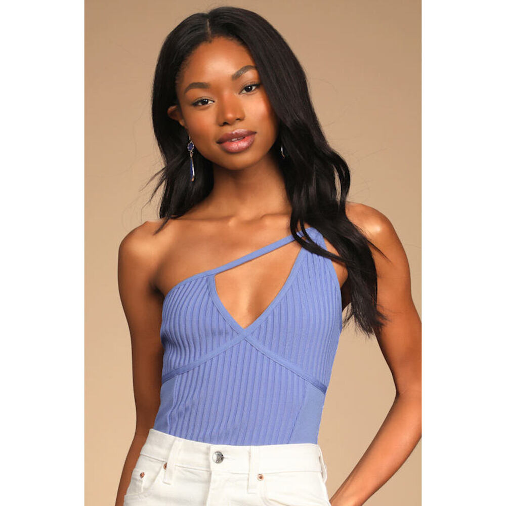 Lulus Flirtatious Ways Periwinkle Asymmetrical One-shoulder Bodysuit Blue